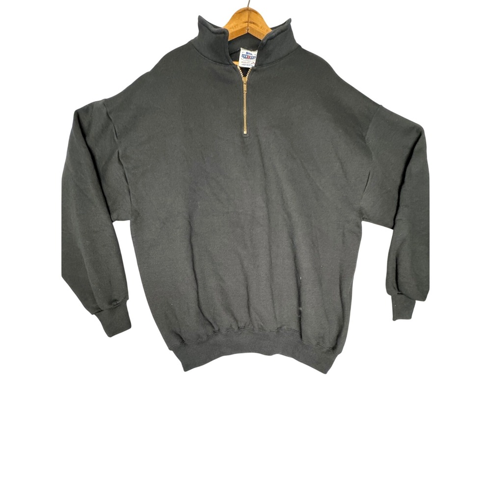 Vintage Jerzees Super Sweats Quarter‎ Zip Sweatshirt Mens 2XL Black Made in USA
